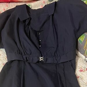 Elegant Vintage Navy Blue Dress & Jacket Set